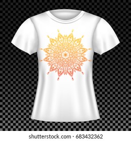 Women short sleeve t-shirt template. Vector realistic design mockup. 