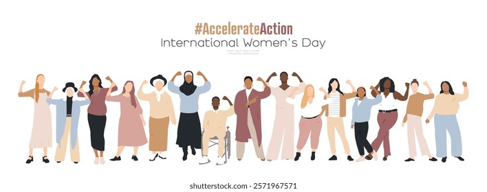 Women show their strength. International Women's Day 2025 concept. #AccelerateAction