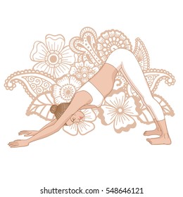 Women silhouette. Adho mukha svanasana. Downward dog. Vector illustration.