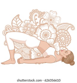 Women silhouette. Bridge Yoga Pose. Setu Bandha Sarvangasana Vector illustration