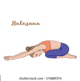 Women silhouette. Child s yoga pose. Balasana. Vector illustration