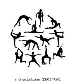 Women silhouette Collection of yoga poses