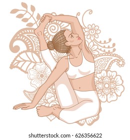 Women silhouette. Compass Yoga Pose. Parivrtta Surya Yantrasana. Vector illustration