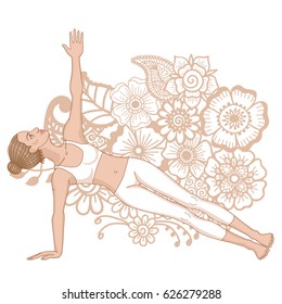 Women silhouette. Extended side plank yoga pose. Vasisthasana. Vector illustration