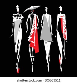 Women silhouette. Hand drawn fashion illustration.