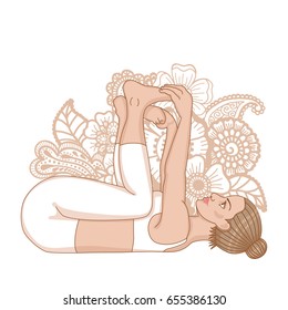 Women Silhouette. Happy Baby, Dead Bug Yoga Pose. Ananda Balasana Vector Illustration