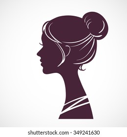 Women silhouette head with beautiful stylized hairstyle