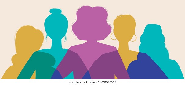 Women silhouette head isolated. Modern feminist vector stock illustration. Concept for equality, international women's day, activism, feminism. Silhouette illustration with feminist women - Shutterstock ID 1863097447