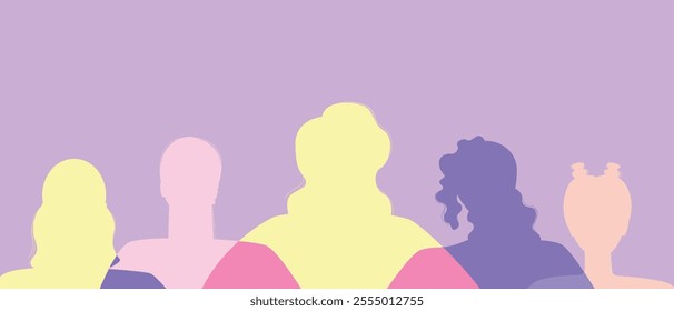 Women silhouette head isolated. Modern feminist vector stock illustration. Copy space template for design and overlay. Concept for equality, international women's day, activism, feminism