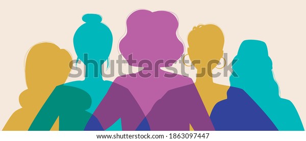 Women silhouette head isolated. Modern feminist\
vector stock illustration. Concept for equality, international\
women\'s day, activism, feminism. Silhouette illustration with\
feminist women