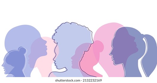 Women silhouette head isolated. Women's history month banner.