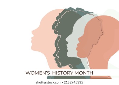 Women silhouette head isolated. Women's history month banner.