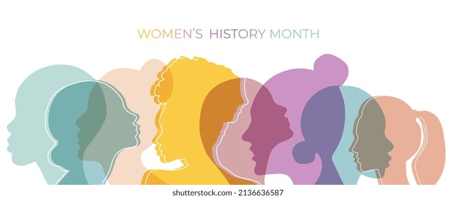 Silhouette femenina aislada. Cartel del mes de la historia de la mujer.		 