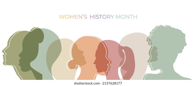 Women silhouette head isolated. Women's history month banner.