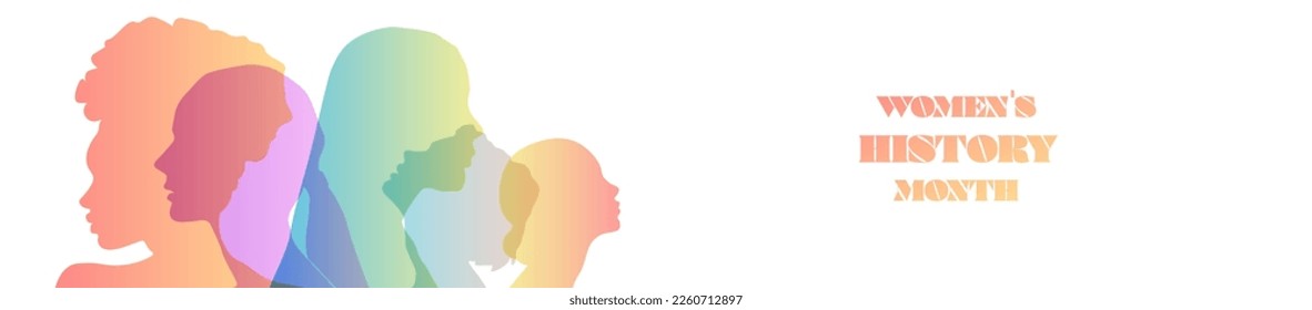 Women silhouette head isolated. Women's history month banner.	