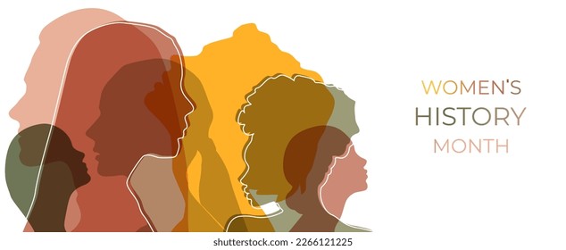 Silhouette femenina aislada. Cartel del mes de la historia de la mujer.