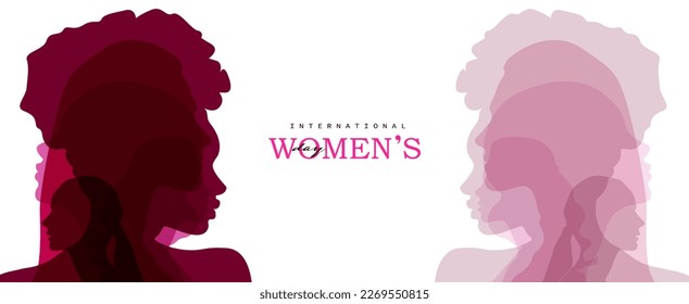 Women silhouette head isolated. Women's history month banner.