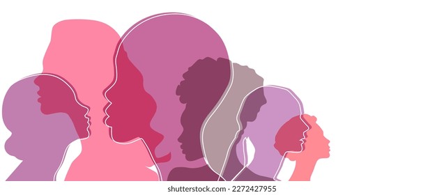 Women silhouette head isolated. Women's history month banner.