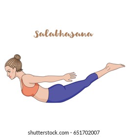 Women Silhouette. Locust Yoga Pose. Salabhasana. Vector Illustration