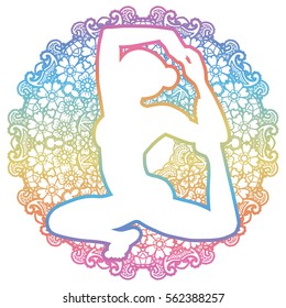 Women silhouette. Mermaid yoga pose. Eka pada raja kapotasana. Vector illustration