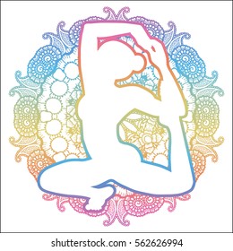 Women silhouette. Mermaid yoga pose. Eka pada raja kapotasana. Vector illustration.