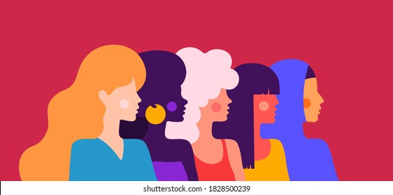 Women silhouette. Modern flat character. Simple character of women of different nationalities, races, arab, asian, european, african. Woman character, concept, flat color graphic. Vector Illustration