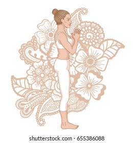 Women silhouette. Mountain yoga pose. Tadasana Vector illustration