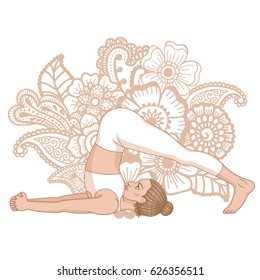 Women silhouette. Plow Yoga Pose. Halasana Vector illustration