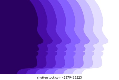 Women silhouette portrait in purple color shades, abstract vector banner background.