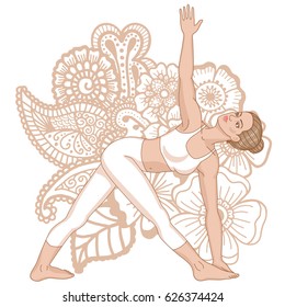 Women silhouette. Revolved Triangle Yoga Pose. Parivrtta Trikonasana Vector illustration