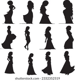 Women silhouette set in white background