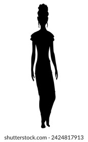 Women silhouette with style clothing. Vector standing people in black color isolated on white background