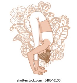 Women silhouette. Uttanasana, forward fold yoga pose. Vector illustration.