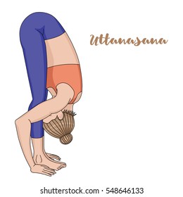 Women silhouette. Uttanasana, forward fold yoga pose. Vector illustration.