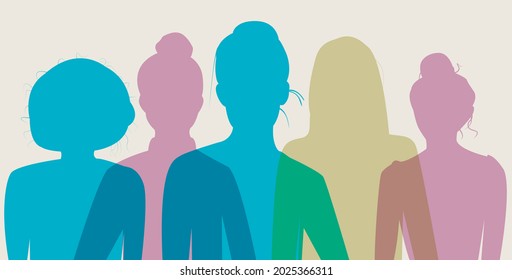 Women silhouette. Vector illustration, modern feminist. Concept for international women's day, activism, feminism. 