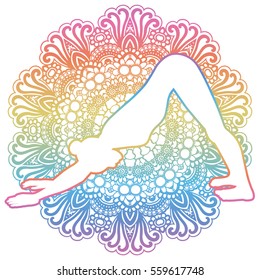 Women silhouette.Adho mukha svanasana. Downward dog yoga pose. Vector illustration