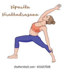 Women silhouette.Reserved warrior yoga pose. Viparita Virabhadrasana. Vector illustration