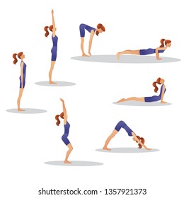 Women silhouettes. Collection of yoga poses. Asana set. Vector illustration. Standing poses