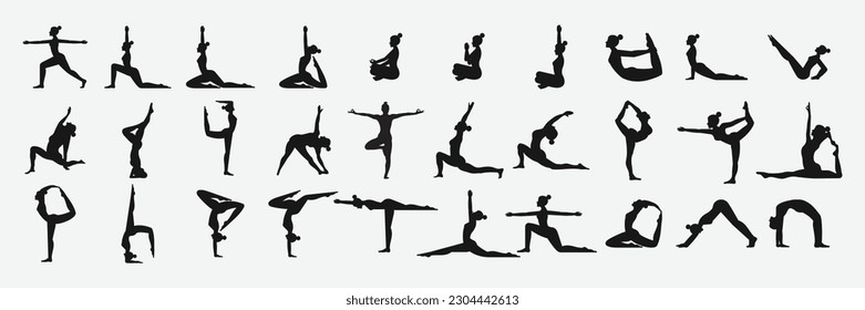 Women silhouettes. Collection of yoga poses.