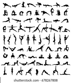 Women silhouettes. Collection of yoga poses. Asana set. Vector illustration