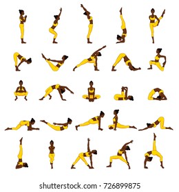 Women silhouettes. Collection of yoga poses. Asana set. Vector illustration