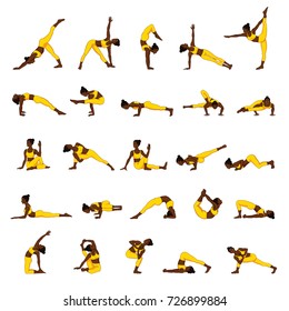 Women silhouettes. Collection of yoga poses. Asana set. Vector illustration