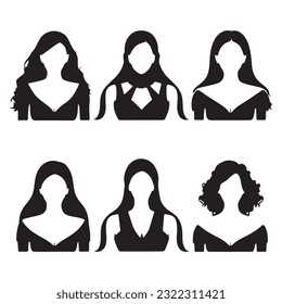 women silhouettes in different styles of dress and accessories vector. Set of women silhouettes in different poses isolated on white background.