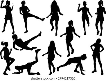 Women silhouettes on a white background.