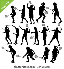 Women silhouettes play Badminton vector