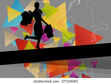 Women silhouettes with  shopping bags in active abstract background seasonal illustration vector