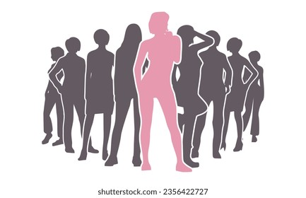 Women silhouettes. Standing out from the crowd concept. Business, sport and psychology