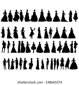 Women silhouettes in various dresses. Vector illustration