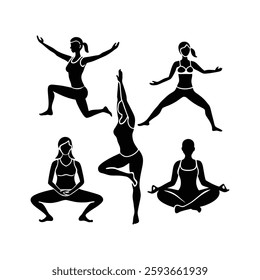 Women Silhouettes Yoga, Fitness  Meditation Poses