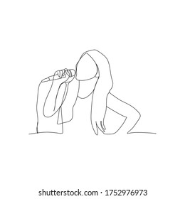 Women singer continuous line vector